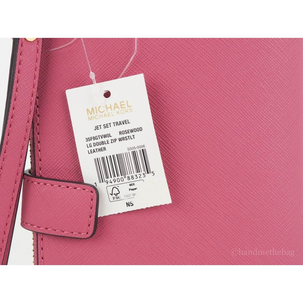 NEW Michael Kors Jet Set Travel Large Wristlet Pink Leather Double Zip Wallet - Picture 6 of 8